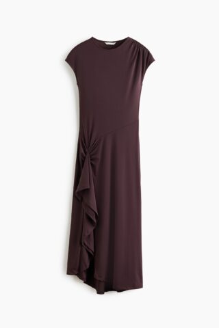 H & M - Tricot jurk met draperie - Donkerbruin
