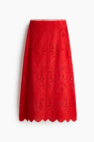 H & M - Katoenen rok met broderie anglaise - Helderrood