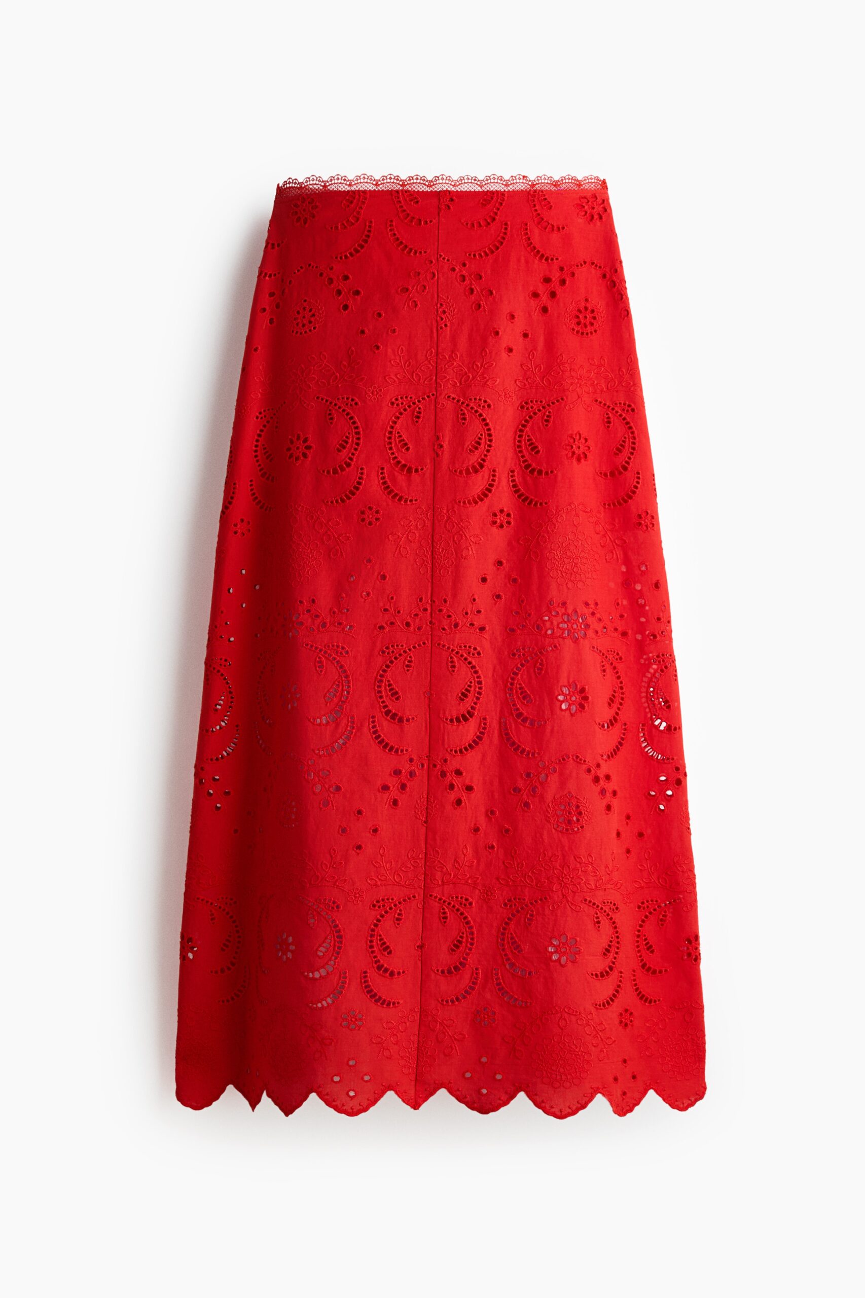 H & M - Katoenen rok met broderie anglaise - Helderrood H & M - Katoenen rok met broderie anglaise - Helderrood