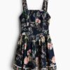 H & M - Jurk met uitlopende rok - Marineblauw/Bloemen