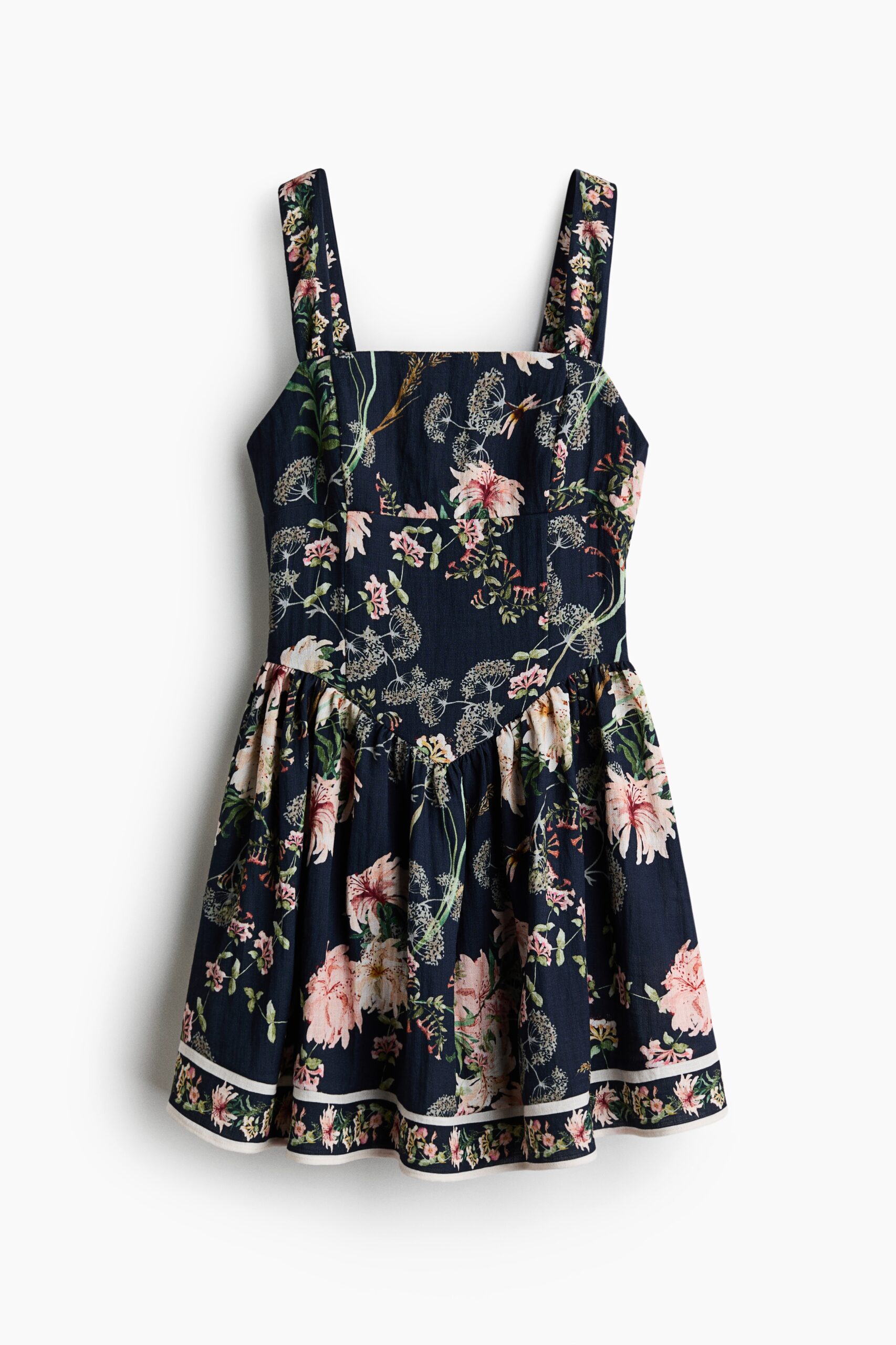 H & M - Jurk met uitlopende rok - Marineblauw/Bloemen H & M - Jurk met uitlopende rok - Marineblauw/Bloemen