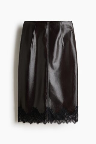 H & M - Kokerrok met coating - Donkerbruin