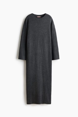 H & M - Kabelgebreide jurk - Donkergrijs Gemêleerd