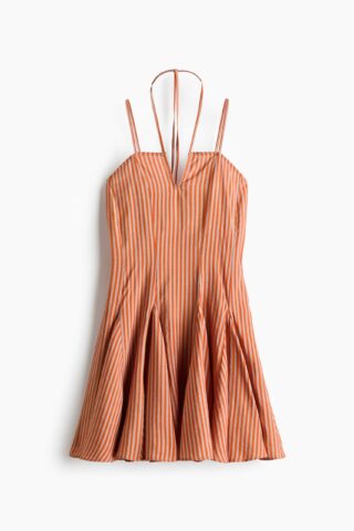 H & M - Jurk met godetplooien - Oranje/Gestreept