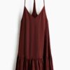 H & M - Strappy A-linejurk - Donker Roestrood