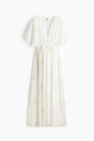 H & M - Drawstringjurk met borduursel - Roomwit/Dessin