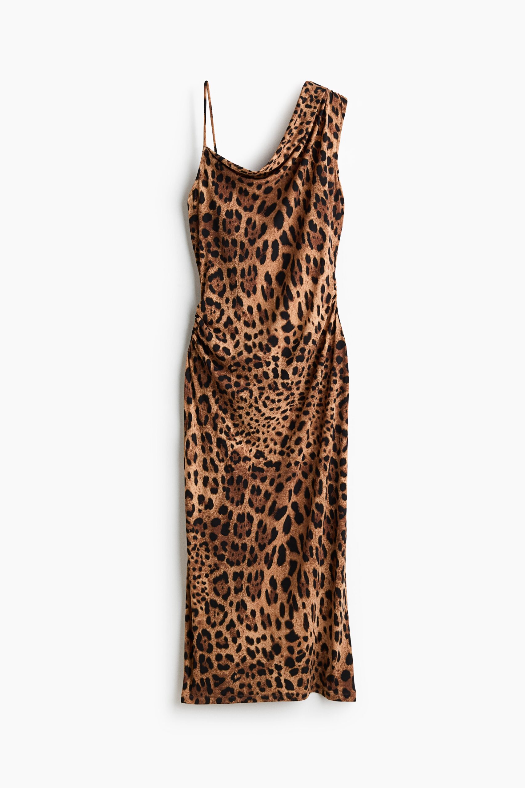 H & M - Asymmetrische tricot jurk - Donkerbeige/Luipaarddessin H & M - Asymmetrische tricot jurk - Donkerbeige/Luipaarddessin