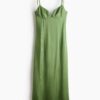 H & M - Satijnen jurk met strikbanden - Groen