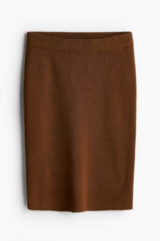 H & M - Ribgebreide rok - Bruin