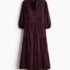 H & M - Halflange strokenjurk - Donkerpaars