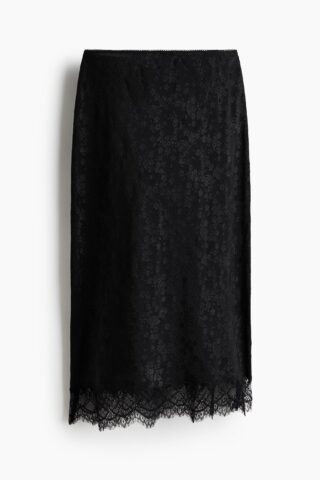 H & M - Midirok met kanten bies - Zwart