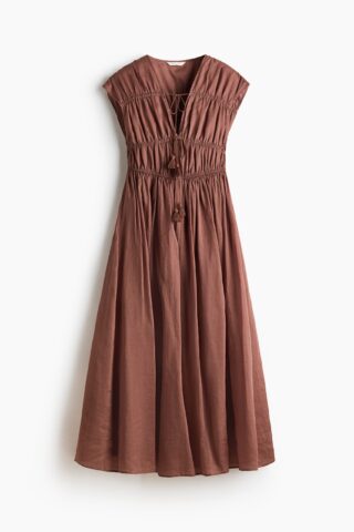 H & M - Ramie jurk met drawstring - Bruin