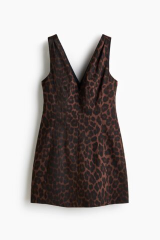 H & M - Getailleerde jurk met V-hals - Bruin/Luipaarddessin