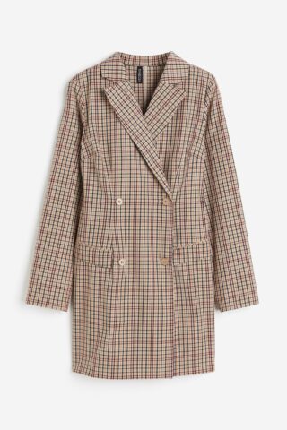 H & M - Double-breasted blazerjurk - Beige/Geruit