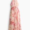H & M - Halterjurk met strikdetail - Lichtroze/Bloemen