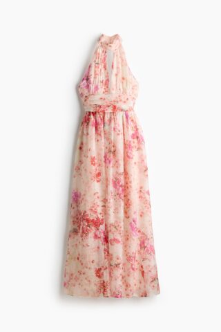 H & M - Halterjurk met strikdetail - Lichtroze/Bloemen