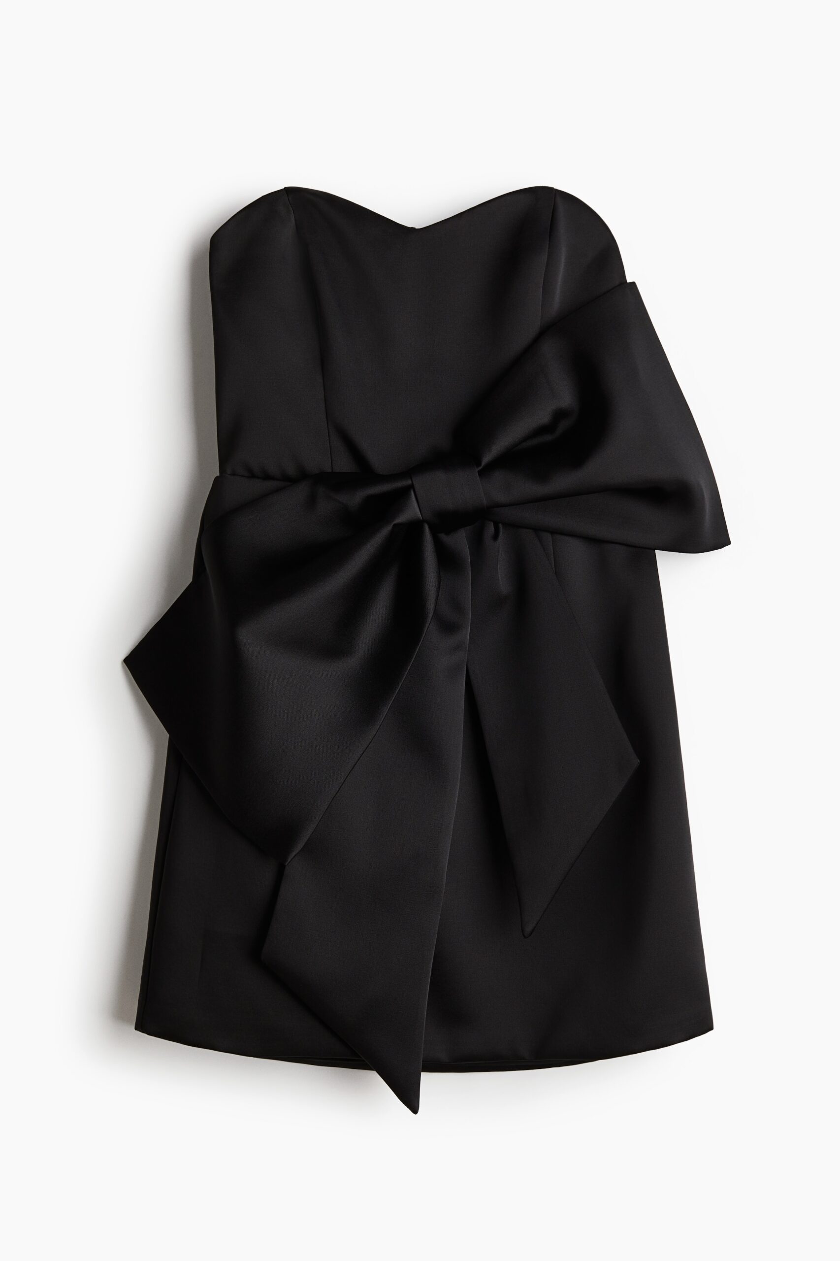 H & M - Satijnen bandeaujurk met grote strik - Zwart H & M - Satijnen bandeaujurk met grote strik - Zwart