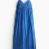H & M - Strappy jurk met borduursel - Blauw