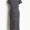 H & M - MAMA Geribde T-shirtjurk - Zwart/Wit Gestreept