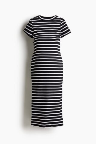 H & M - MAMA Geribde T-shirtjurk - Zwart/Wit Gestreept