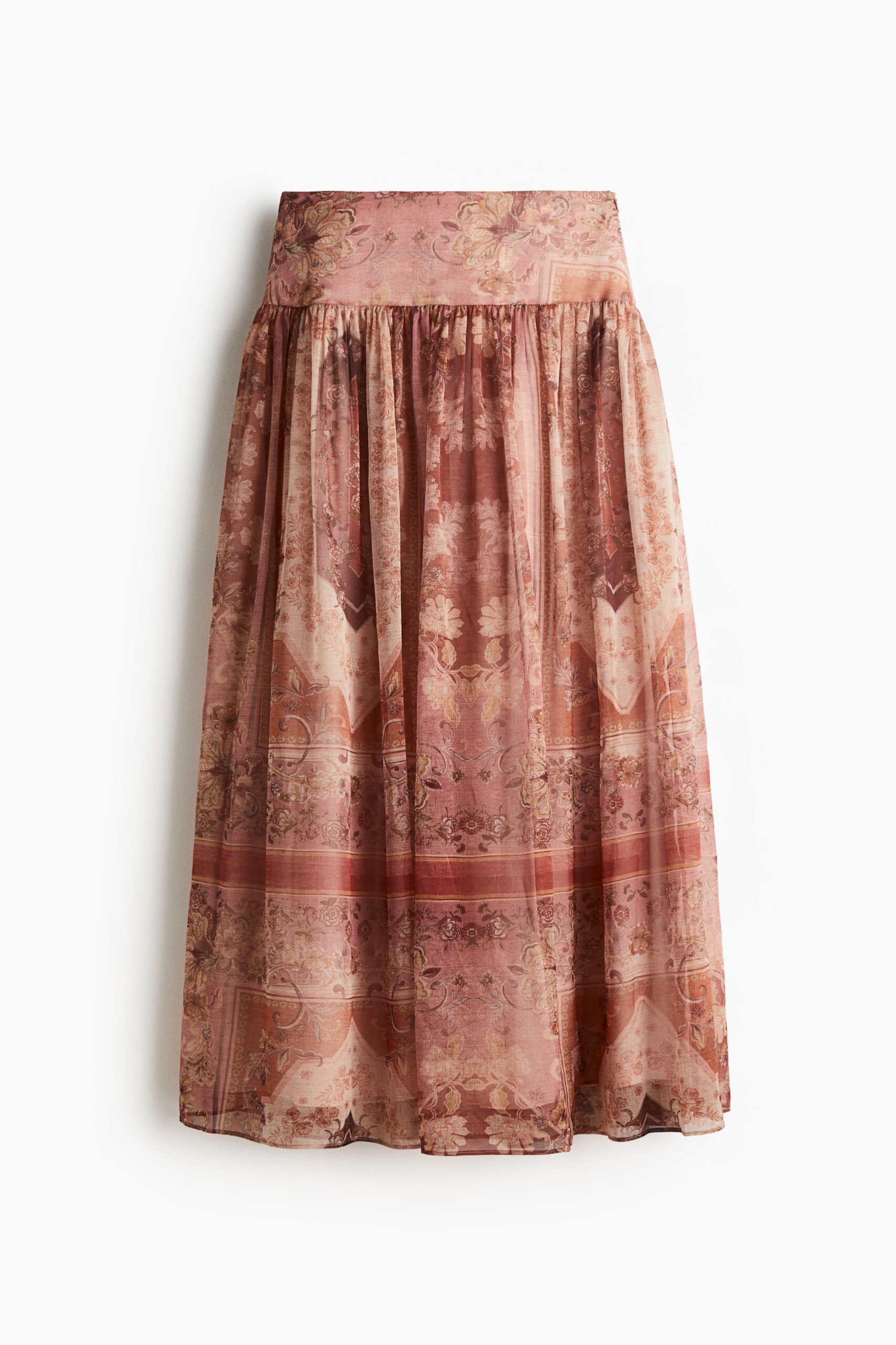H & M - Uitlopende rok - Dusty Rood/Dessin