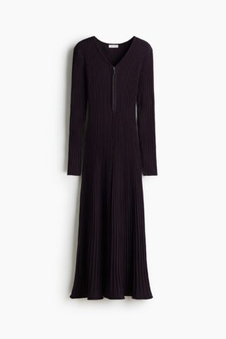 H & M - Ribgebreide jurk - Donkerpaars