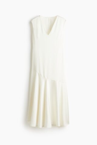H & M - Satijnen jurk met V-hals - Wit