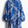 H & M - Jurk met volantkraagje - Helderblauw/Paisleydessin