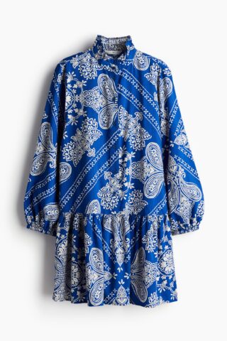 H & M - Jurk met volantkraagje - Helderblauw/Paisleydessin