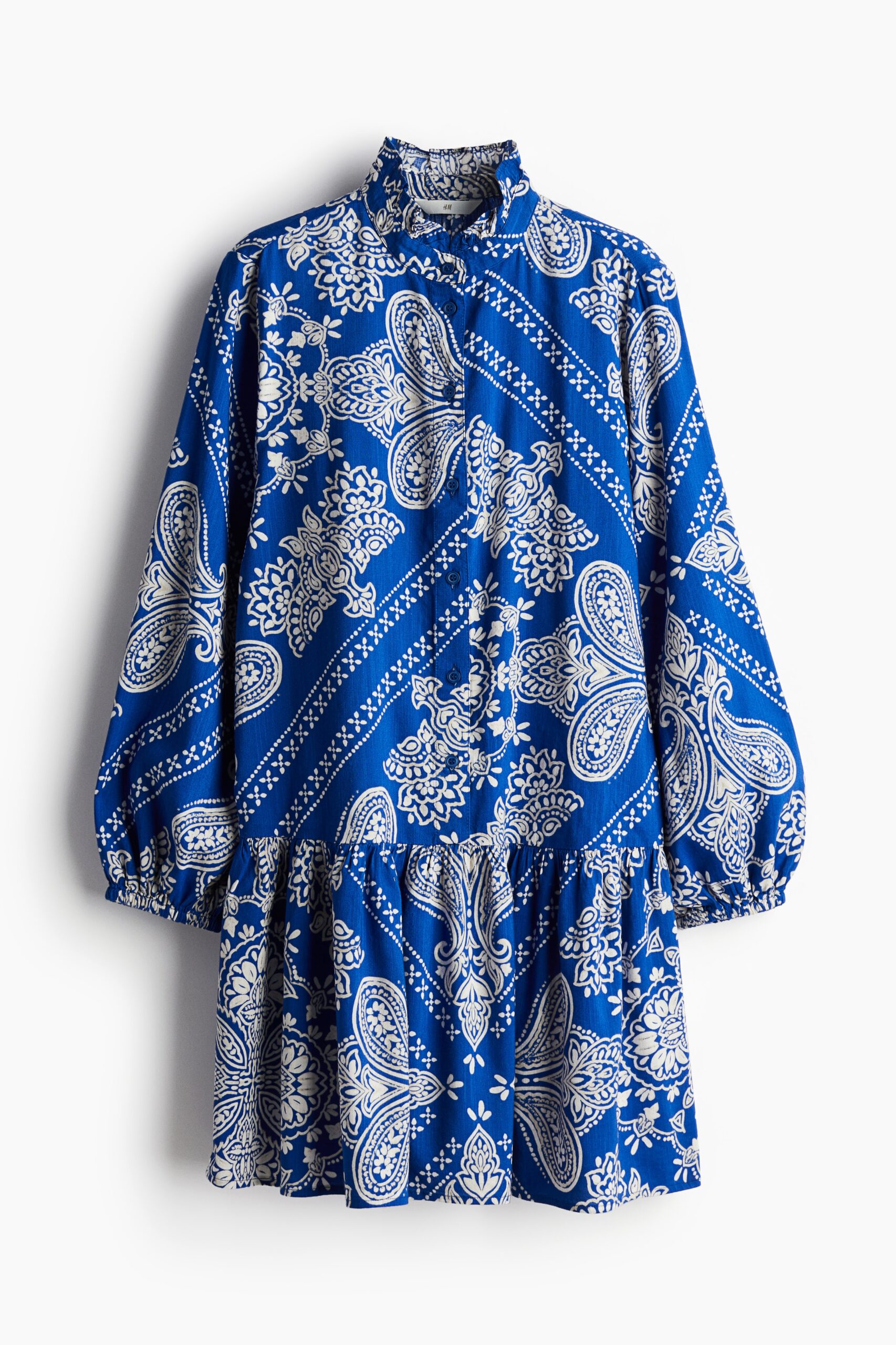 H & M - Jurk met volantkraagje - Helderblauw/Paisleydessin H & M - Jurk met volantkraagje - Helderblauw/Paisleydessin
