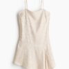 H & M - Satijnen strappy jurk - Lichtbeige/Bloemen