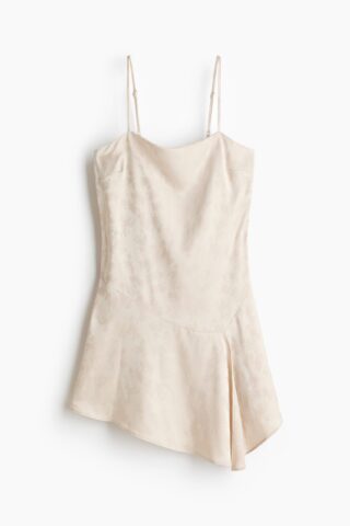 H & M - Satijnen strappy jurk - Lichtbeige/Bloemen