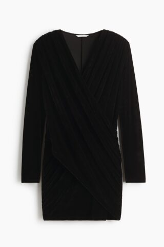 H & M - Gedrapeerde velours mini-jurk - Zwart