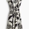 H & M - Katoenen jurk met smokwerk - Wit/Zwart Dessin