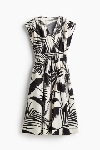 H & M - Katoenen jurk met smokwerk - Wit/Zwart Dessin