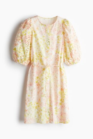 H & M - Jurk met broderie anglaise - Wit/Bloemen