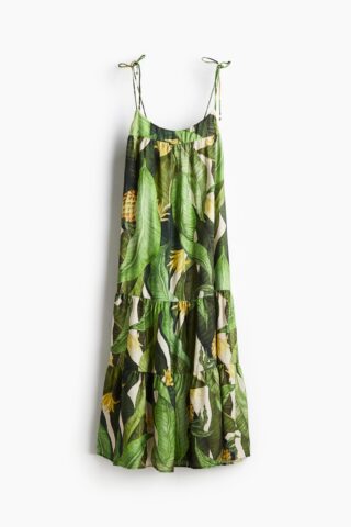 H & M - Maxi-jurk met strikbandjes - Groen/Dessin