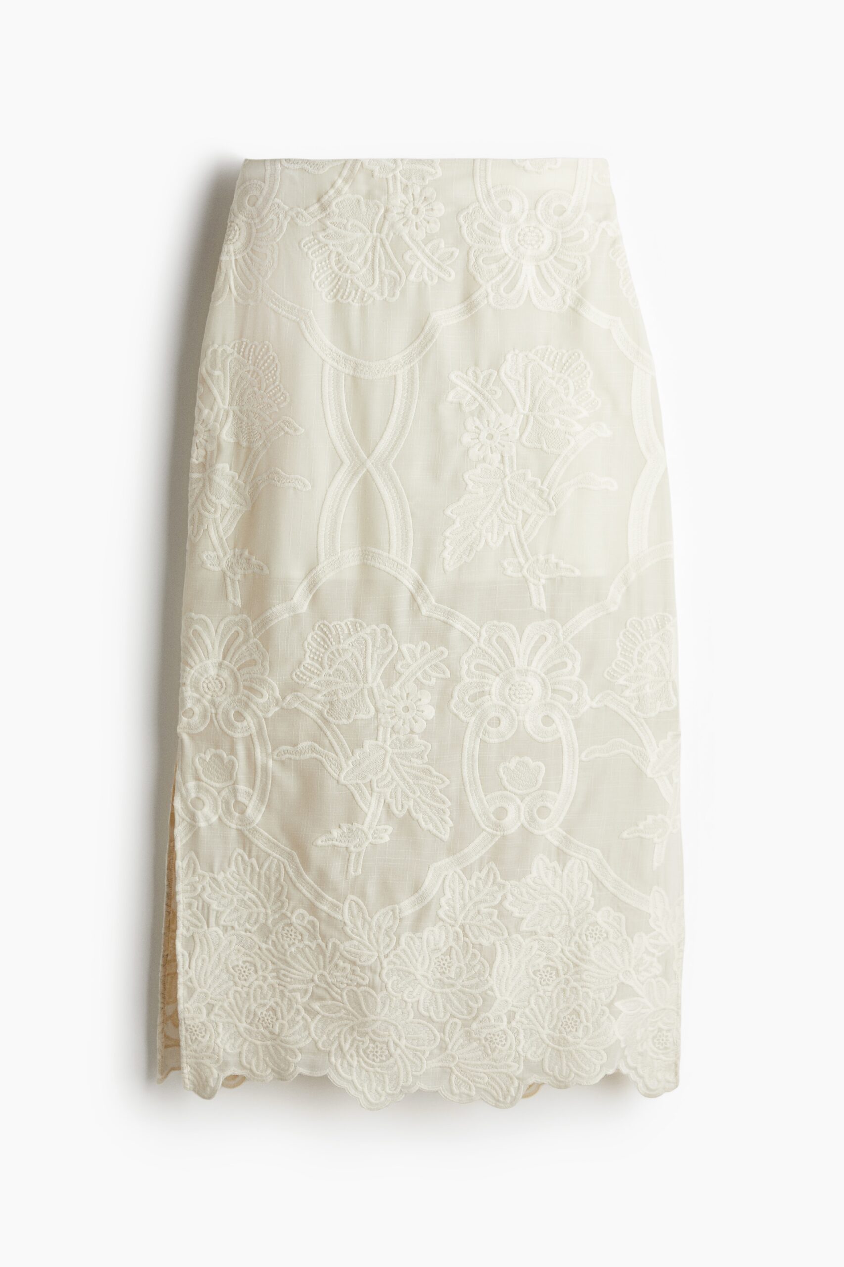 H & M - Kokerrok met borduursel - Roomwit H & M - Kokerrok met borduursel - Roomwit