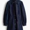 H & M - Denim jurk met strikband - Donker Denimblauw