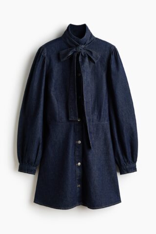 H & M - Denim jurk met strikband - Donker Denimblauw