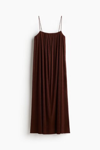 H & M - Geplisseerde strappy jurk - Donkerbruin