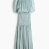 H & M - Gesmokte jurk met capedetail - Lichtturkoois