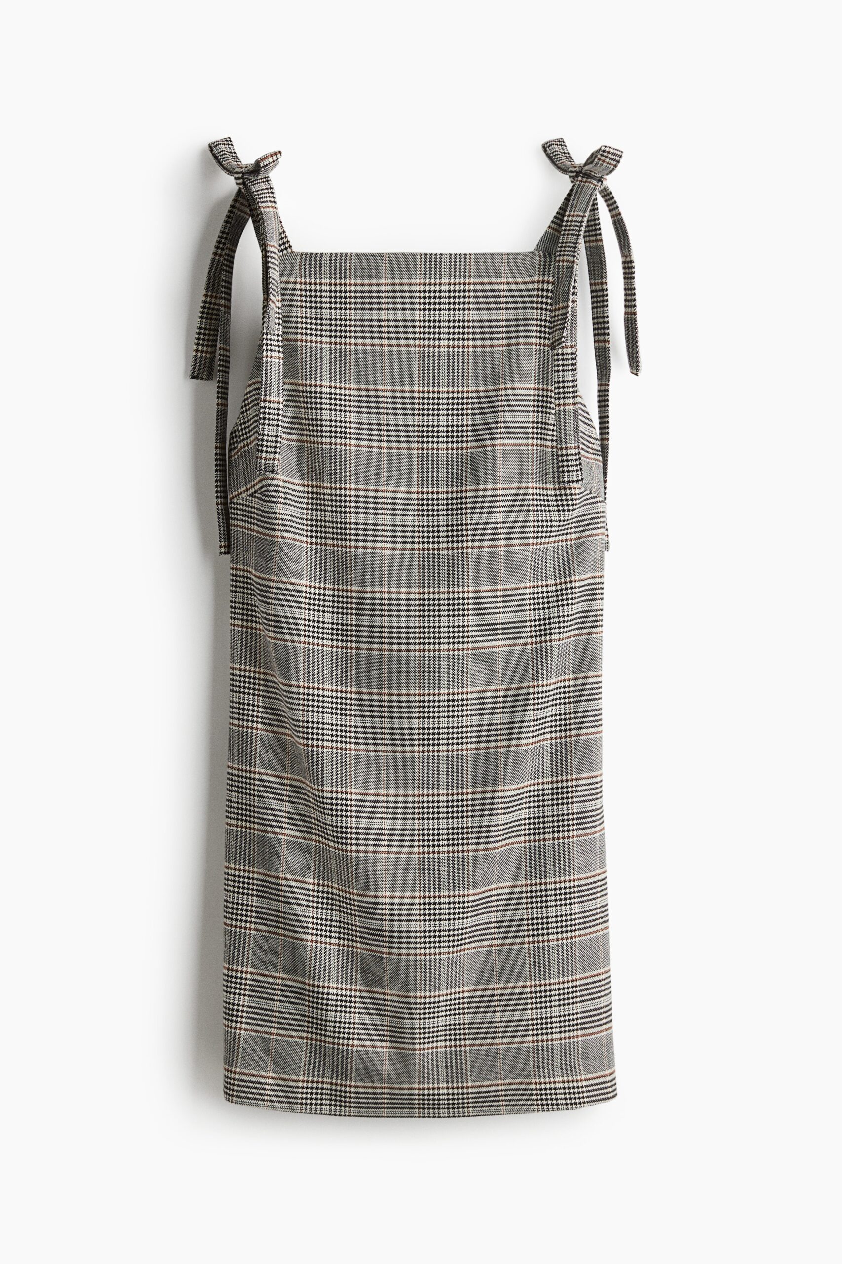 H & M - Jurk met strikje - Lichtbeige/Geruit