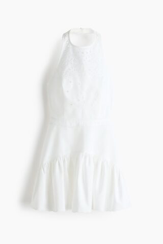 H & M - Halterjurk met broderie anglaise - Ivoorwit