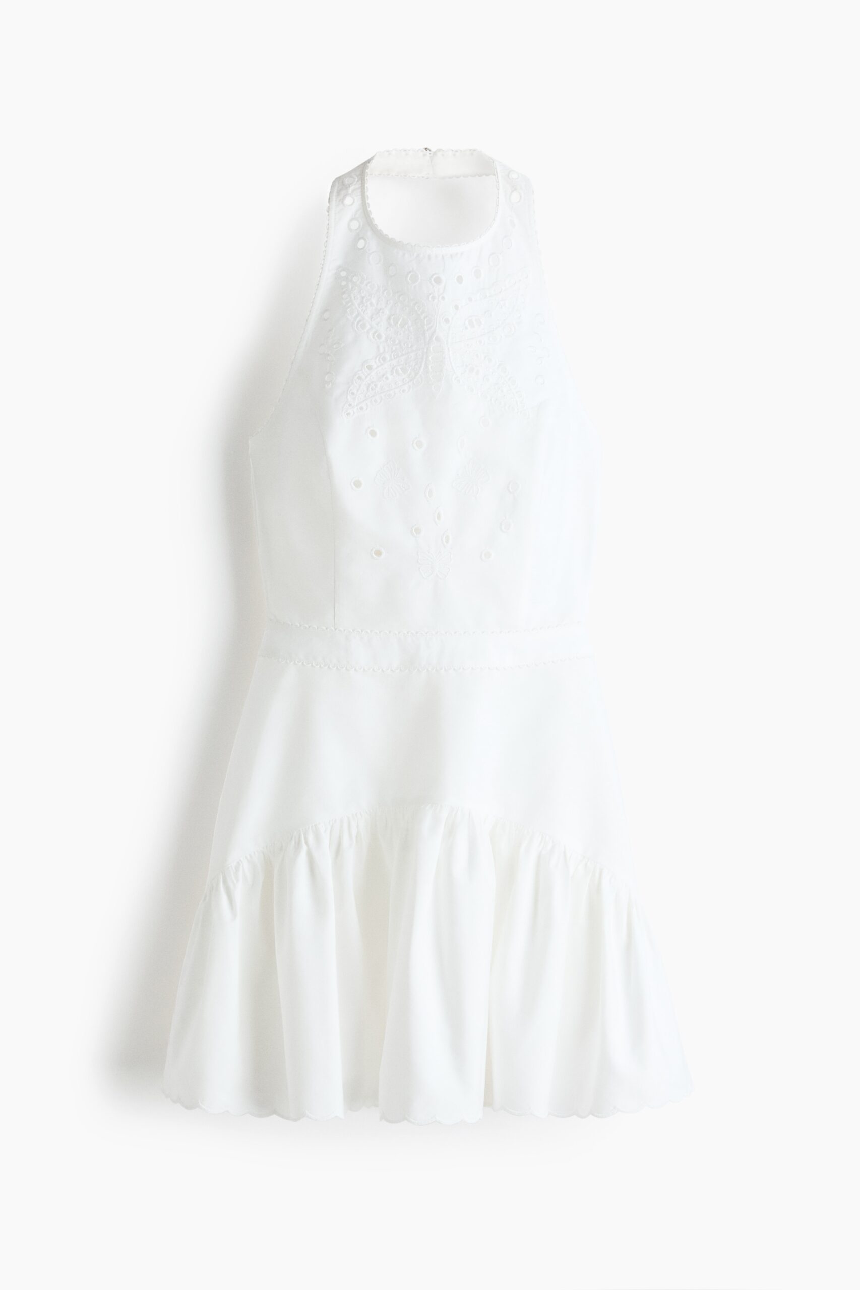 H & M - Halterjurk met broderie anglaise - Ivoorwit