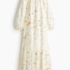 H & M - Oversized jurk met strikceintuur - Wit/Bloemen