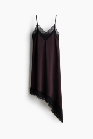 H & M - Strappy jurk met kant - Donkerbruin/Zwart