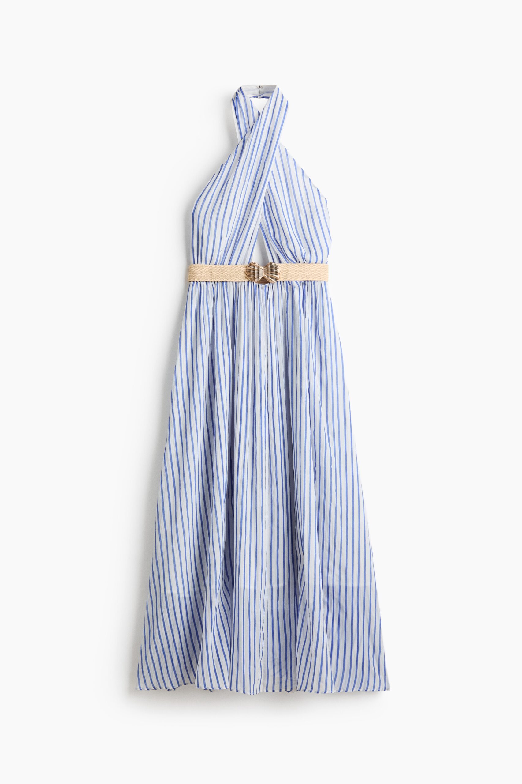 H & M - Halterjurk met ceintuur - Blauw/Gestreept H & M - Halterjurk met ceintuur - Blauw/Gestreept