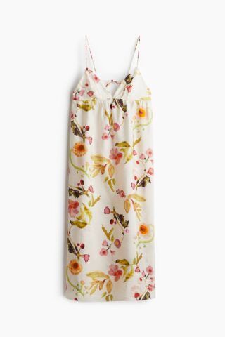 H & M - Maxi-jurk met strikbandjes - Wit/Dessin