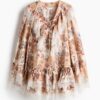 H & M - Jurk met kant - Beige/Dessin